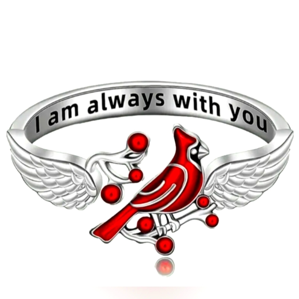 Red Bird Ring "I Am Always With You" Fashion Design Open Adjustable Ring NWT